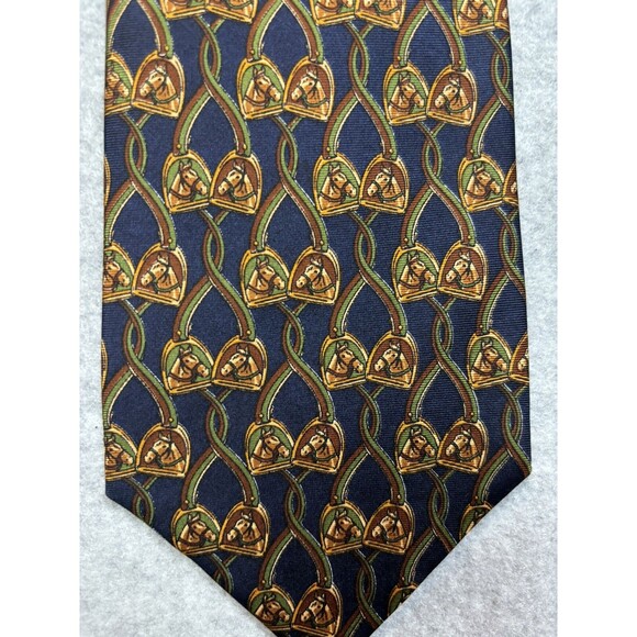 Fumagalli Tie Geometric Horses And Stirrups Silk Made In Spain - Picture 1 of 7